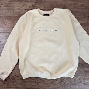 Vintage Butter Yellow Boston Embroidered Crewneck Sweatshirt 2XL EUC